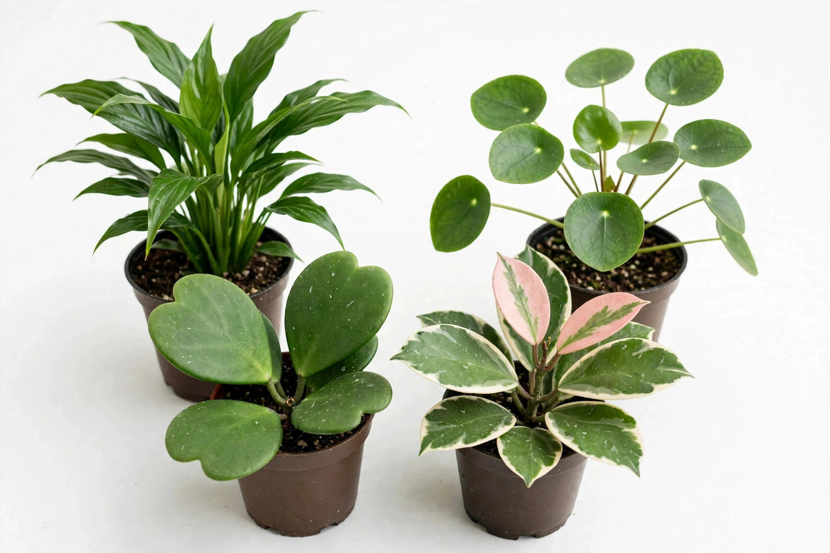 Green & Hoya Mix — Pilea, Peace Lily, Kerrii & Krimson Queen (4" Pots)